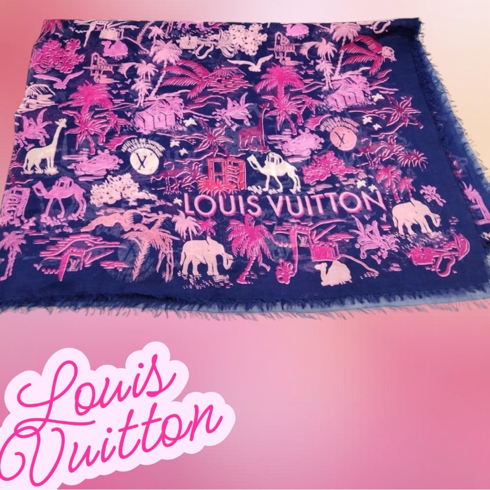 💜GONE💜Spring promo-Louis Vuitton Navy and Fuchsia Shawl Scarf